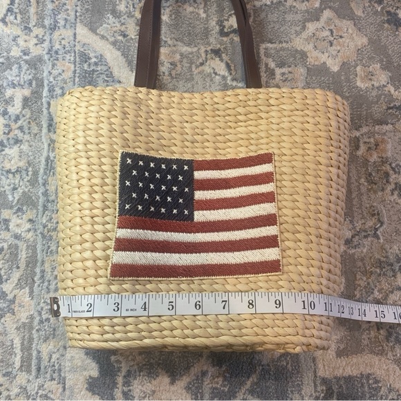 Woven Tote with Flag Design - Picture 2 of 7